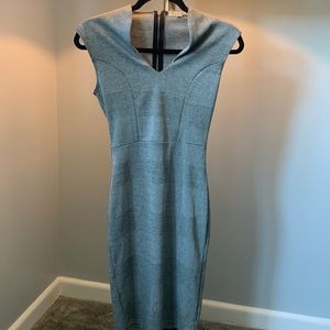 Business form fitting knee length dress gray plaid